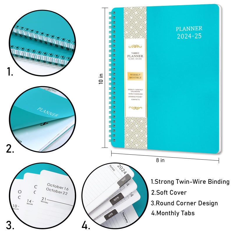 BooQool 2024-2025 Planner - Jul. 2024 - Jun. 2025, 8"" x 10"", Planner 2024-2025, Weekly & Monthly Planner 2024-2025, Flexible Cover, to-Do List, Twin-Wire Binding - Image 2